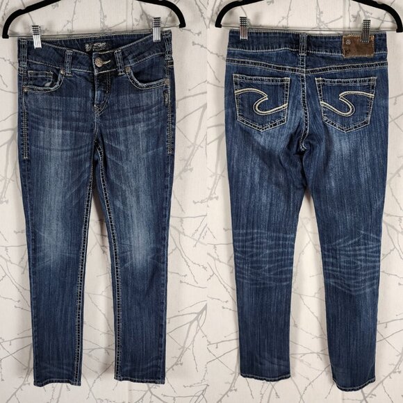 Silver Suki Streaky Wash Stretch Denim Mid Rise Slim Leg Jeans - Picture 1 of 5